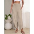 thumbnail image 3 of Pantalones capri ANRABESS Palazzo de pierna ancha para mujer, color beige, 3 of 6