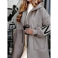 thumbnail image 5 of Women'S Hooded Windbreaker Knitted Long Sleeve Oversized Jacket Casual Drawstring Waist Coat with Zipper Grey XL, 5 of 7