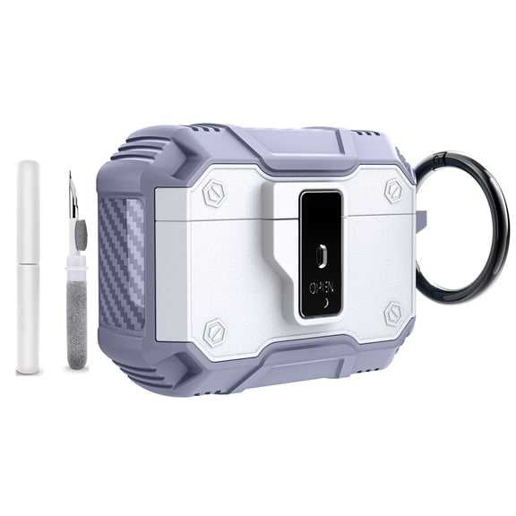 For Airpods 4th Generation Case with Keychain & Cleaning Kit, AirPods 4 Case 2024, Rugged Hybrid PC TPU Airbuds Container Dustproof Anti-Scratch Protective Case for Apple Airpods 4th Gen, White