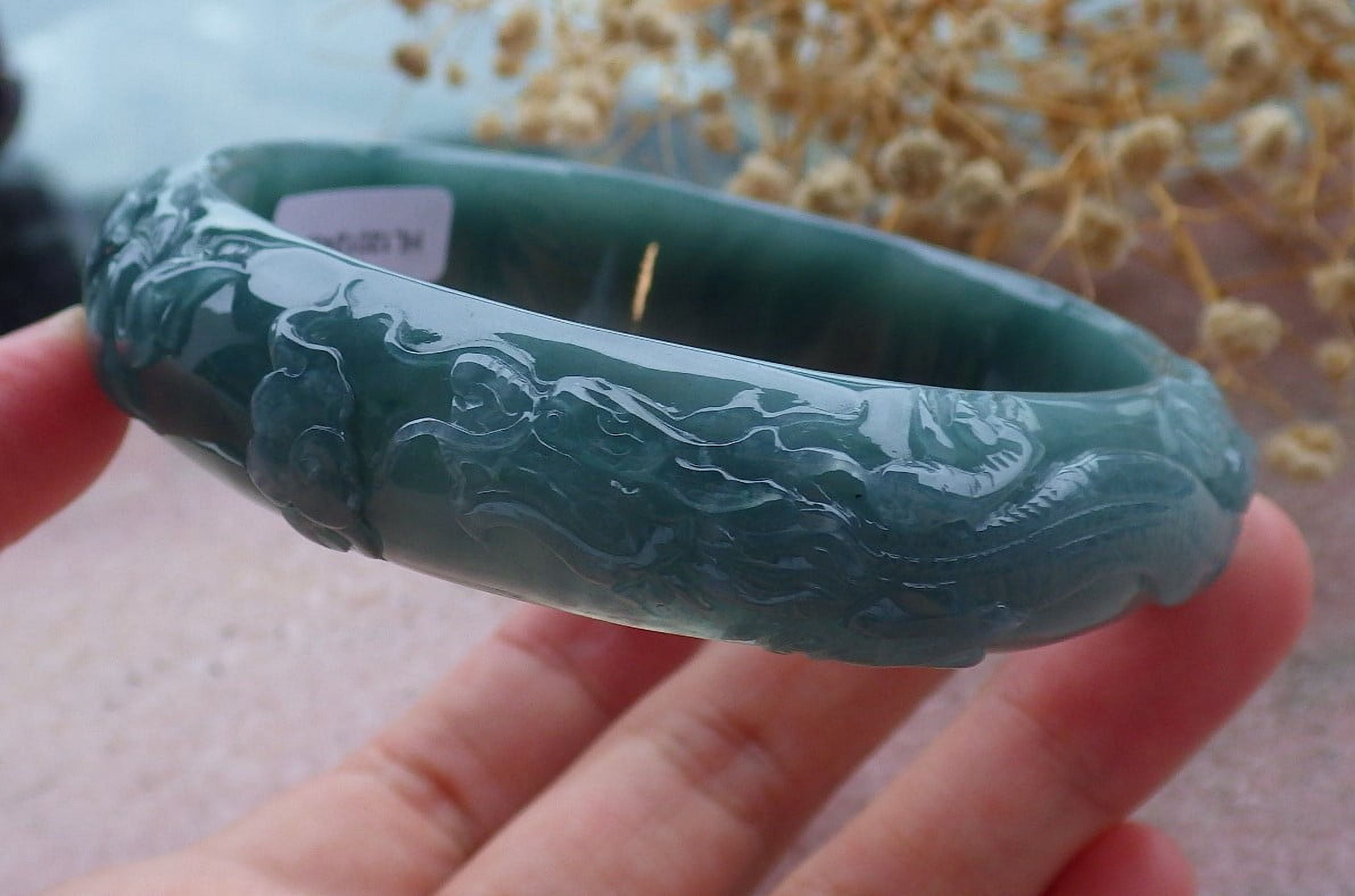 Icy Green Natural A JADE Jadeite Dragon Phoenix Bangle Bracelet 65 mm 679500 TN