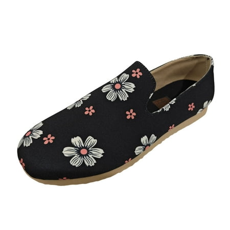 

ZIZOCWA Lightweight Women S Canvas Leisure Shoes Soft Slip On Flower Printed Breathable Fisherman Shoes Non-Slip Round Toe Casual Loafers Black Size37