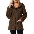 thumbnail image 2 of Womens Jacket Women's Casual Solid Color Hooded Sweater Coat Long Sleeve Double Outerwear for Daily Outdoor Winter Coats for Women Brown S, 2 of 7