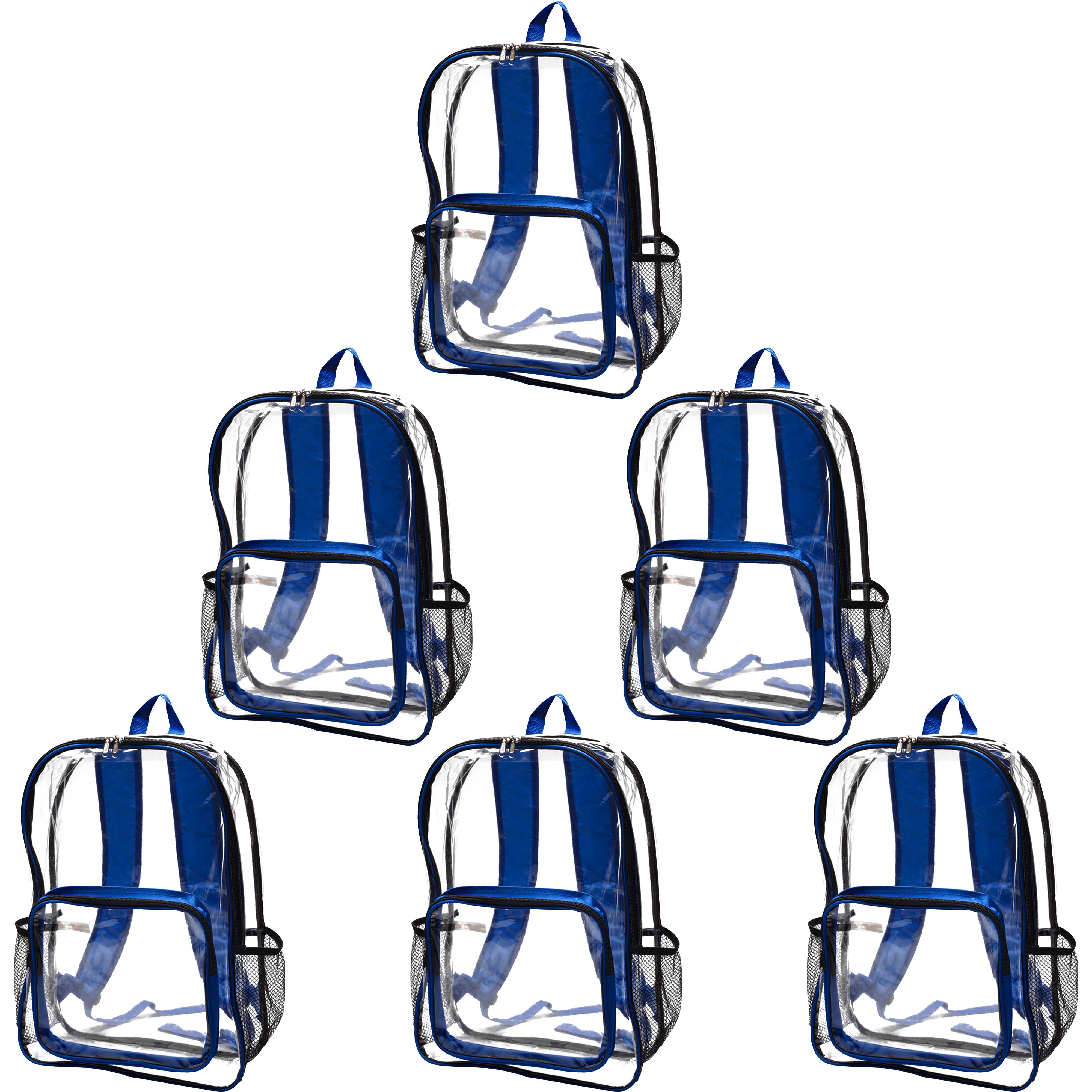 Heavy Duty Clear Plastic Backpacks Set of 6, Bulk Pack PVC, Water Resistant, Great for School