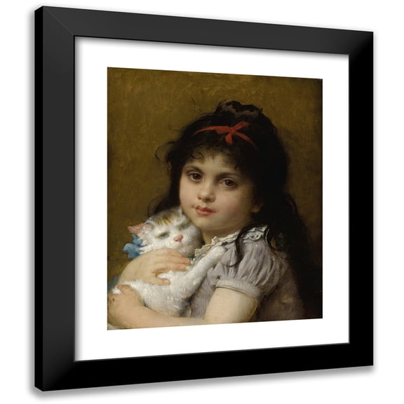 Léon-Jean-Basile Perrault 12x14 Black Modern Framed Museum Art Print Titled - Girl with a Kitten