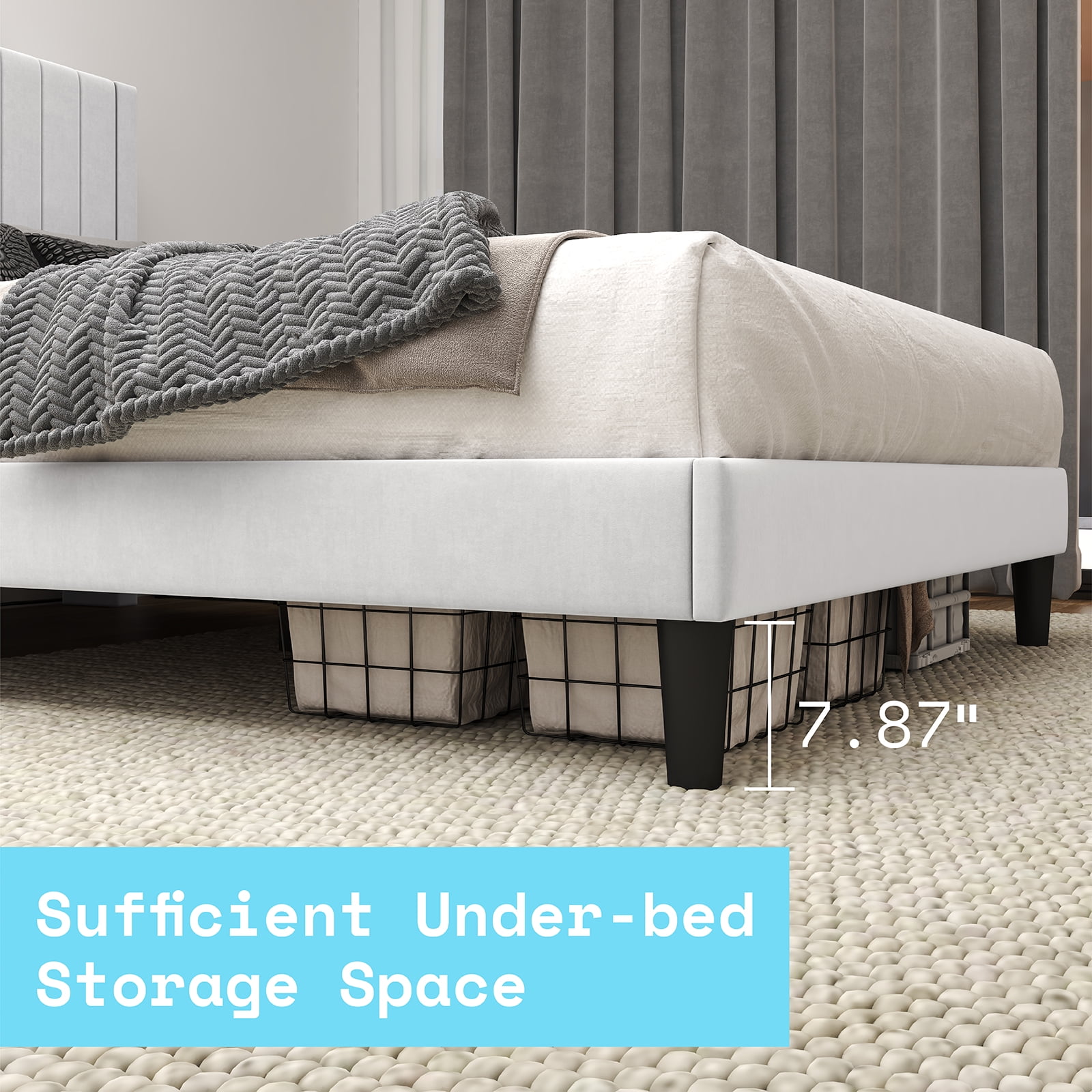 Merluxy Queen Size Velvet Bed Frame with Headboard, Charging Station, White