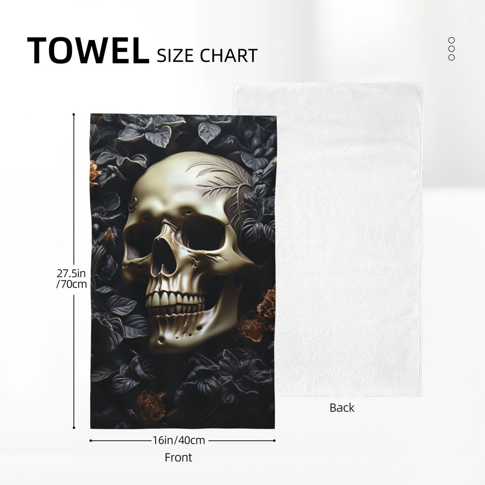 Death Skull Gothic Art Black 27.5" x 16" Ultra Soft Hand Towel, Face Wash Cloth for Bathroom, Gym, Travel, Pool