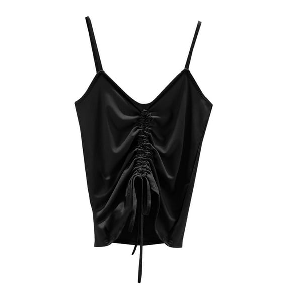 Women Camisole Tops 2025 Summer Drawstring Front Crop Tank Top V Neck Spaghetti Strap Sleeveless Shirts