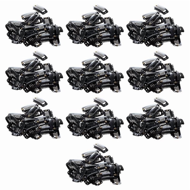 200Pcs Clip Negro de Dientes para Clip de Broche de Presion de Extension de Pelo para El Uso de DIY (Negro) 32MM L