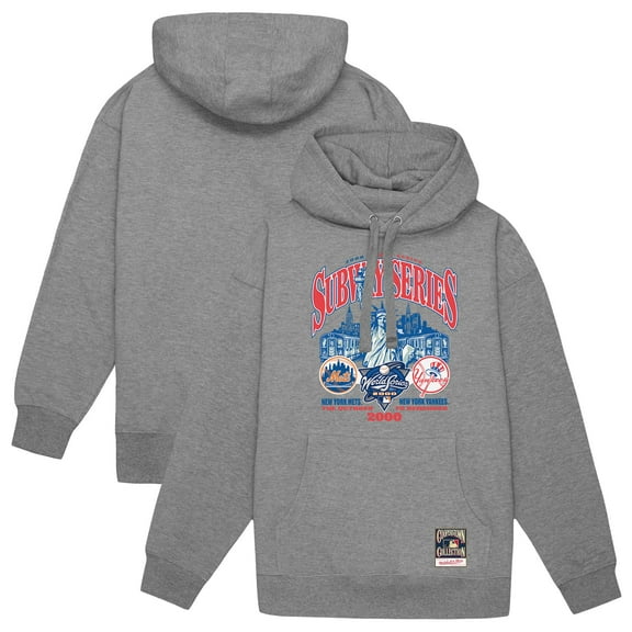 Men's Mitchell & Ness Heather Gray New York Yankees vs. New York Mets 2000 World Series Pullover Hoodie