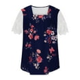 thumbnail image 4 of Summer Saving Wycnly Womens Tops Dressy Casual Going out Elegant Lace Patchwork Loose Pleated Swing Tunic Tees Shirts Summer Short Sleeve Round Neck Tops Feather Print Blouse Dark Blue s, 4 of 5