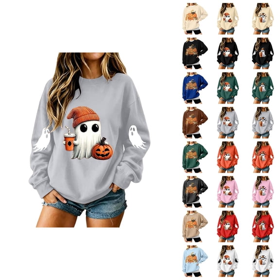 Sweatshirt for Women Spooky Season Sweatshirt Halloween Crewneck Sweatshirt Graphic Lightweight Pullover Tops Fall Sweatshirt
