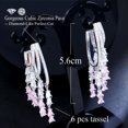 thumbnail image 6 of Creative Cluster Silver Plated Pink CZ Bridal Dangle Tassel Drop Long Earrings, 6 of 9