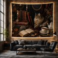 thumbnail image 4 of Tabby Cat on Velvet with Antique Books and Autumn Leaves, Moody Dark Academia for Book Lovers, Scholarly Still Life Art, Autumn Gift, Tapestry Wall Hanging for Home Library and Study Room, 4 of 5