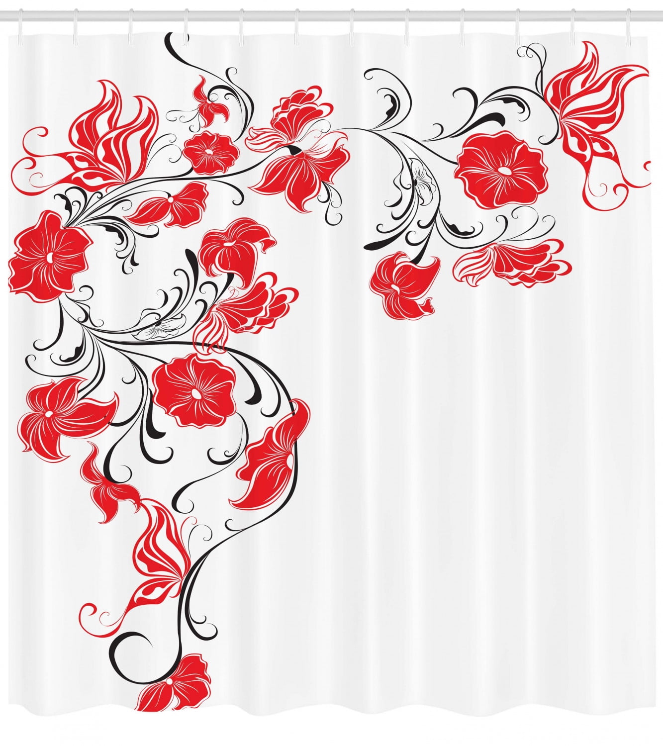 red and black shower curtain set