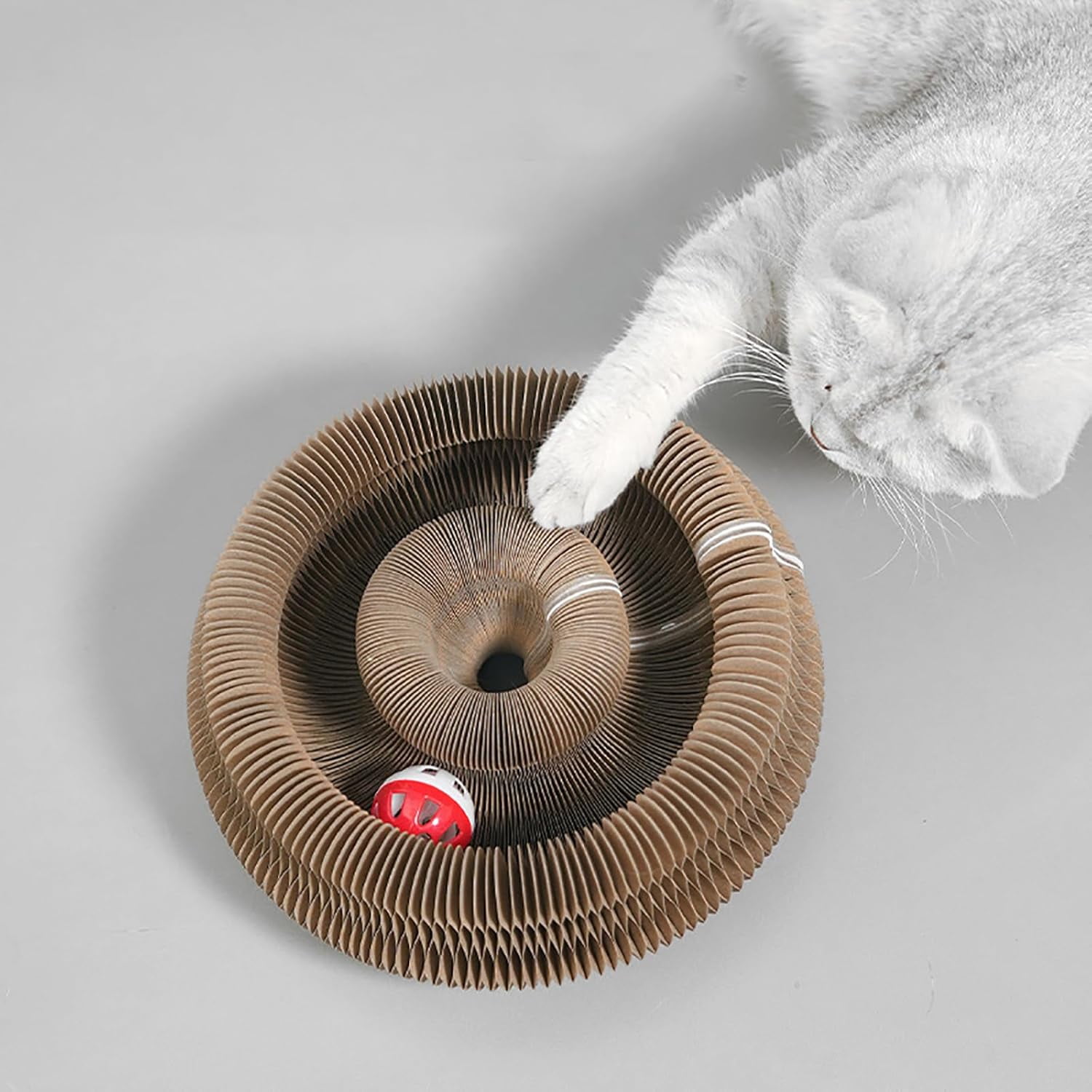 THBN Kitty Curlz Cat Toy, Magic Organ Cat Interactive Scratcher Cardboard with Bell Ball, Foldable & Changeable Accordion Shape Exercise Anxiety Relief Toy for Indoor Cats(1PCS)