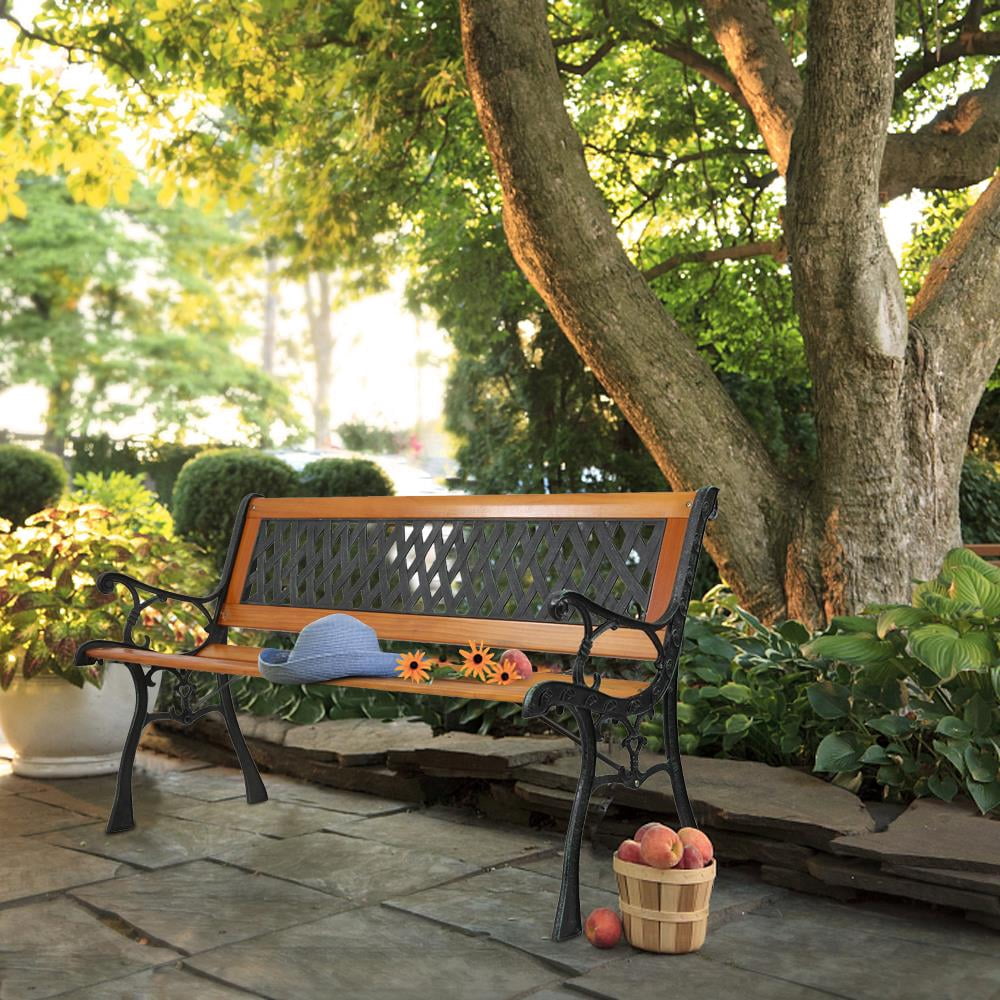 Zimtown, Outdoor Wood Bench, 49 inch cast iron frame - Walmart.com