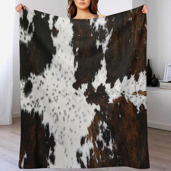 Cow Print Blanket Cozy Soft Lightweight Gifts Blanket for Kids Adults, Animal Skin Plush Flannel Throw Blanket for Sofa Couch Bed Decor Black Brown White W40 xL50