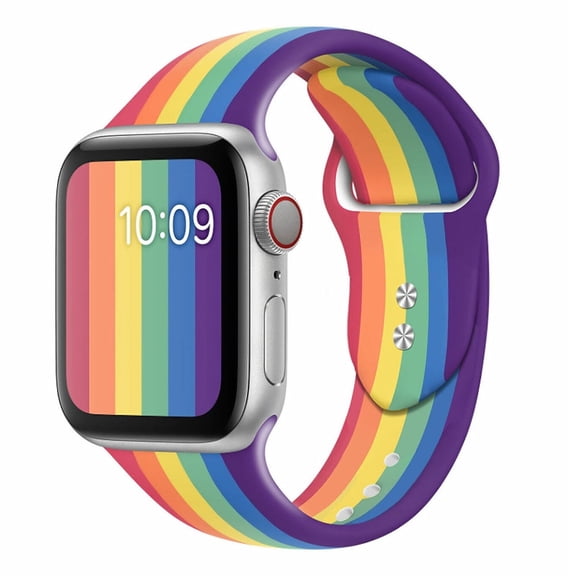 LNGOOR For Apple Watch Series 4, Soft Replacement Silicone Wrist Sport Band Strap, Rainbow, 38/40mm