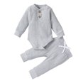 thumbnail image 1 of Laklulu - Mono de manga larga de algodón de punto acanalado para recién nacidos, pantalones largos, conjuntos de color liso (gris), 100 cm, 1 of 5