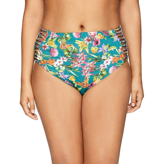 Jessica Simpson Women's Plus Size Eden Print Swim Separates (Top Available), High Waist Bottom, 2X