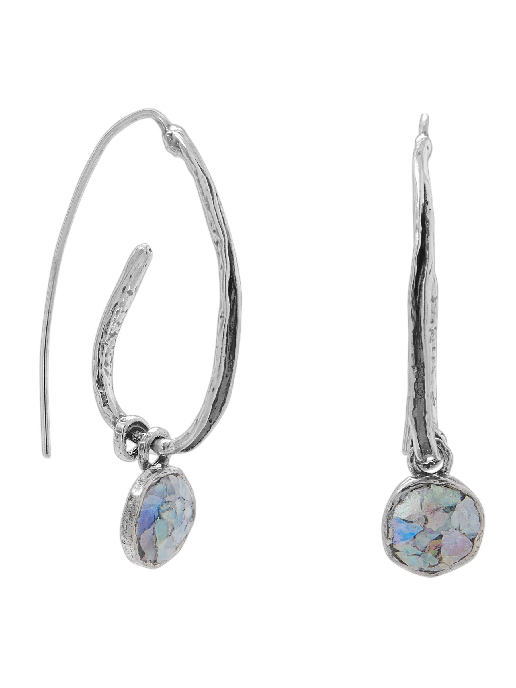 Ancient Roman Glass Earrings Organic Coil Hoop Handcrafted Sterling