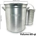 thumbnail image 3 of Bayou Classic 4060 60-qt Aluminum Stockpot w/Basket Features Domed Vented Lid Heavy Riveted Handles Perforated Aluminum Basket Perfect For Boiling Steaming and Canning, 3 of 8