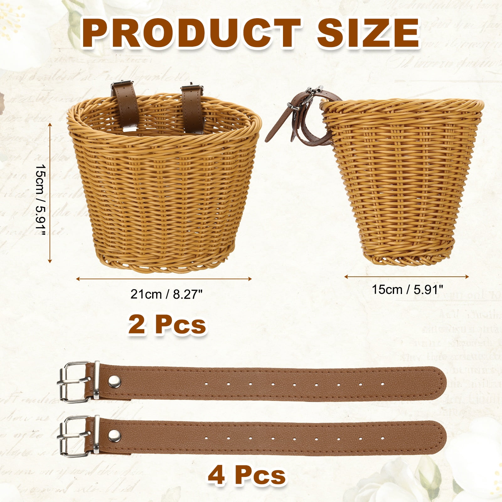 Uxcell Bike Basket Front, Hand-Woven Bicycle Basket with Adjustable PU Belts 2 Pack & Brown-Fitting For(Most Road Bikes, Bicycles/Scooters)