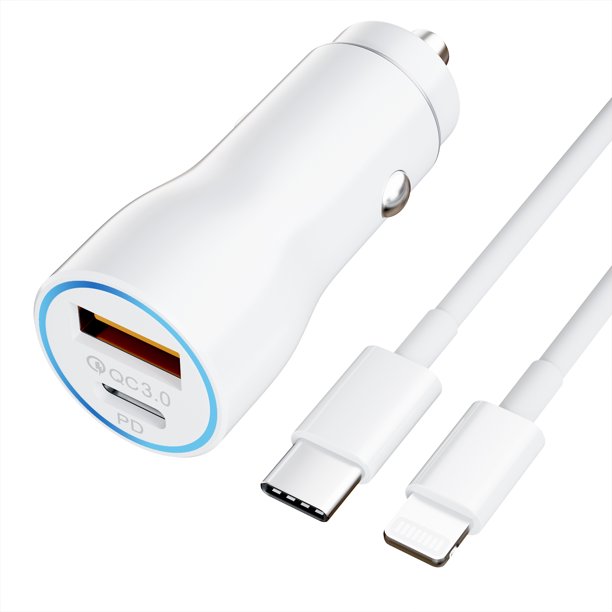 20W PD+QC3.0 USB C Fast Car Charger for iPhone Car Adapter with USBC
