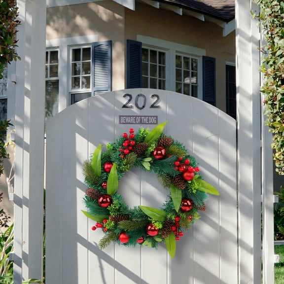 Handcrafted Artificial Christmas Wreath with Pinecones, Red Ornaments, and Lifelike Pine Branches Winter Holiday Wreath for Front Door and Home Décor, Indoor/Outdoor Seasonal Décor