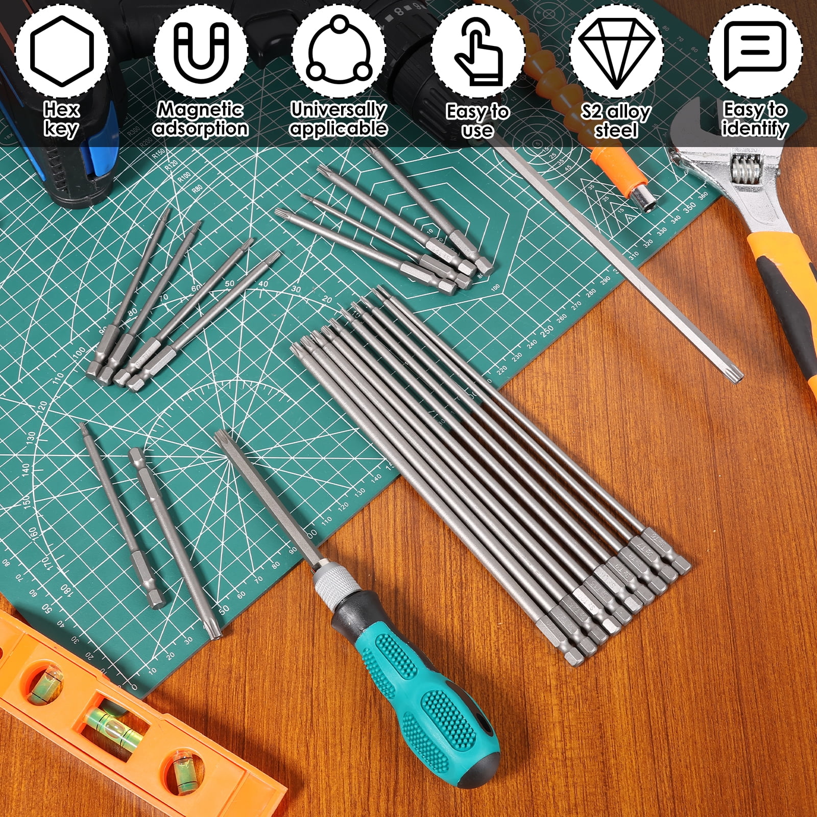 TMWEFUSC 23Pcs Security Torx Screwdriver Bit Set Magnetic Star Screwdriver Drill Bit S2 Steel 1/4 Hex Shank Torque Tamper Proof Screwdriver With Handle T6-T40, 4 Inch 7.9 Inch Length