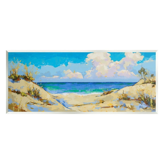 Stupell Industries Cloudy Beach Painting Nature Painting Unframed Art Print Wall Art, 17 x 7
