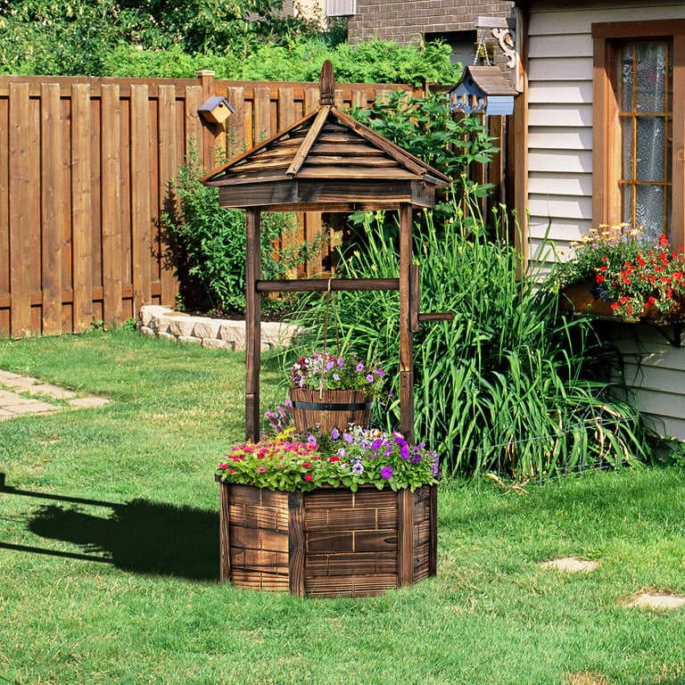 Costway Large Wooden Wishing Well Planter for Yard and Patio