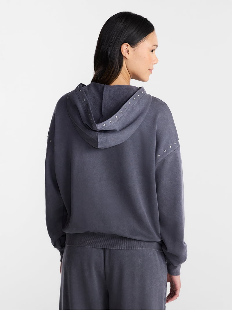 No Boundaries Mineral Wash Studded Fleece Oversized Hoodie