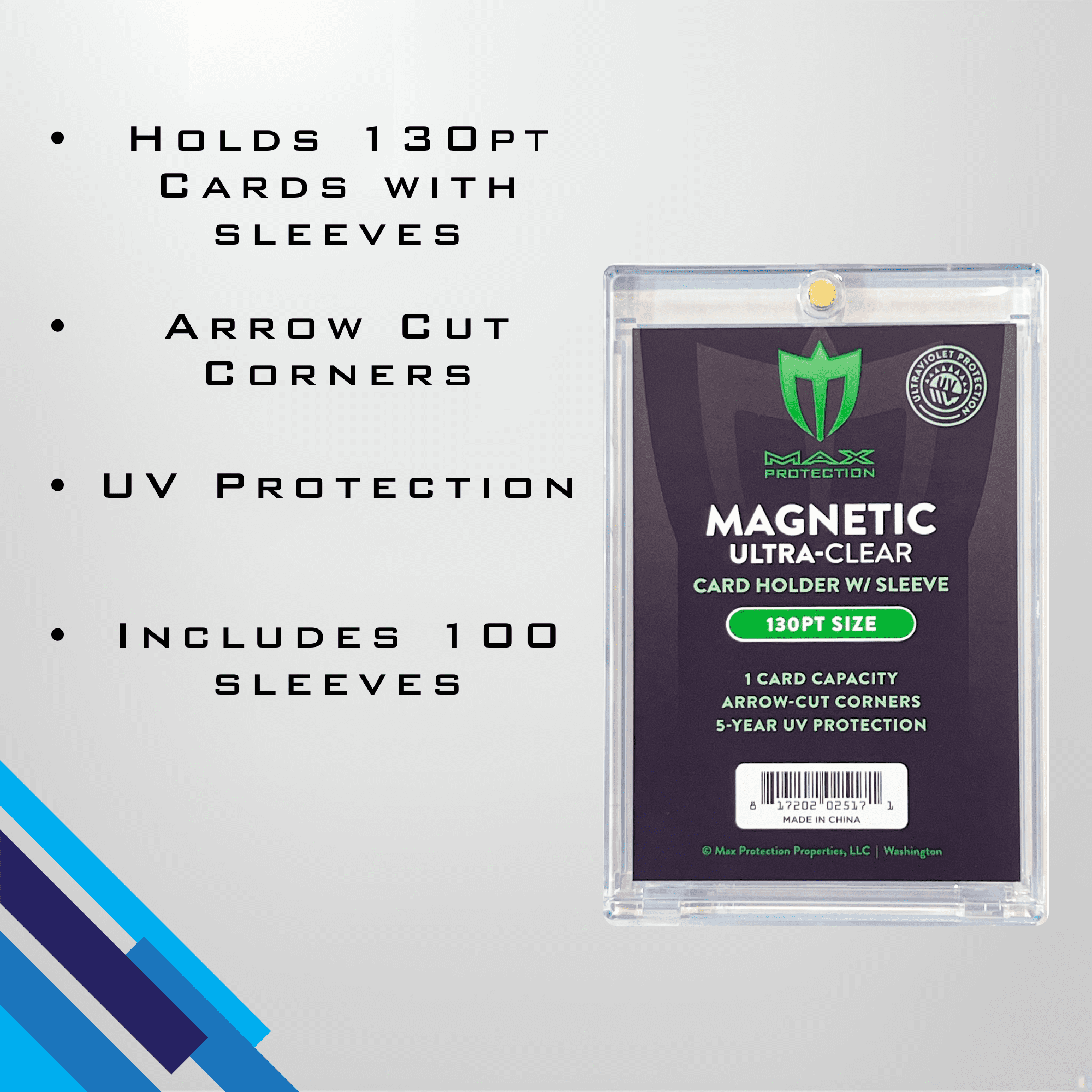 Max Protection Magnetic Card Holder for 130pt Sleeved Cards - Arrowhead Corners for Extra Protection (10)