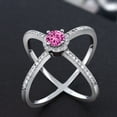 thumbnail image 3 of Gem Stone King 1.37 Ct Round Pink Created Sapphire 925 Sterling Silver Criss Cross X Ring (Size 6), 3 of 5
