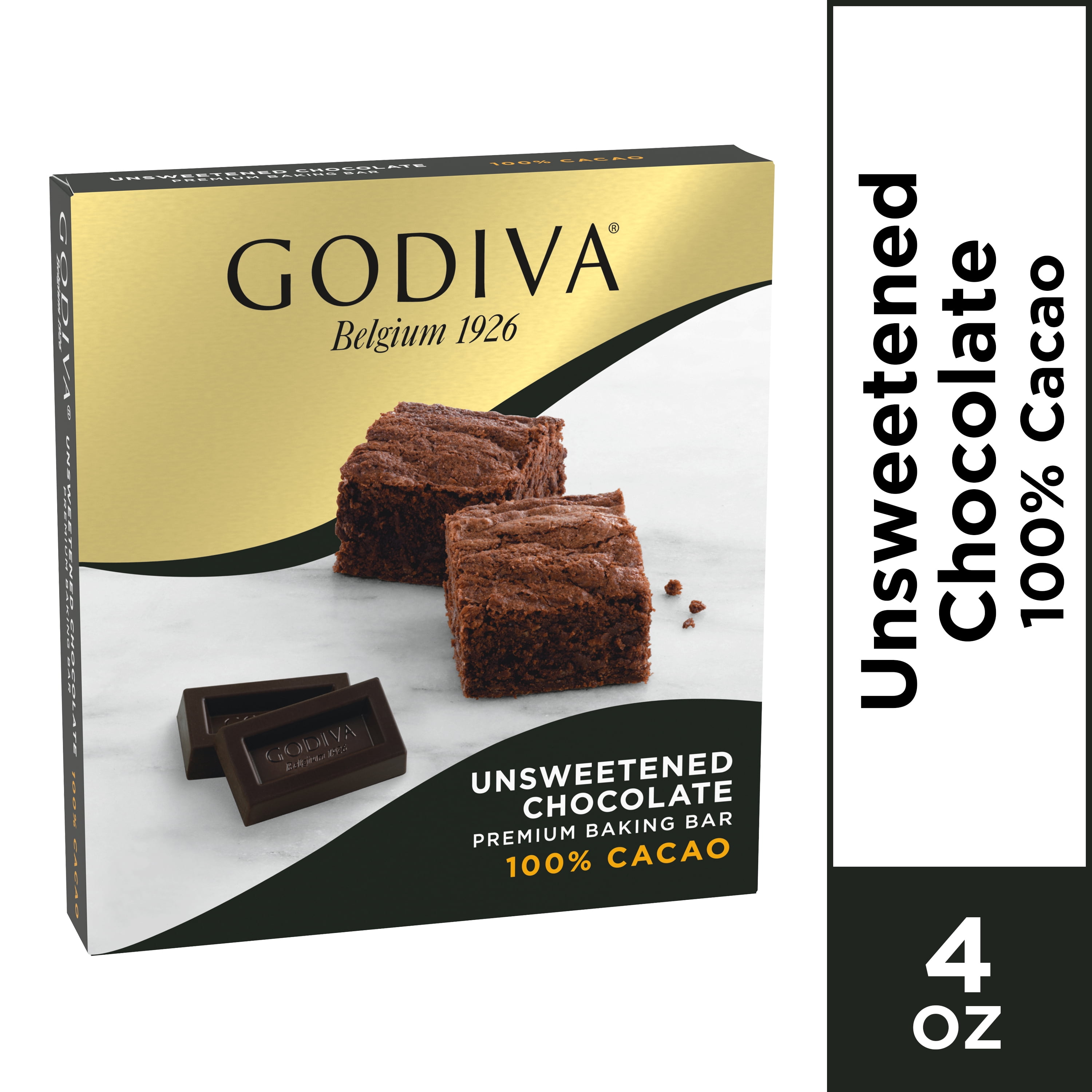 GODIVA Unsweetened Chocolate Premium Baking Bar, 4 oz Box