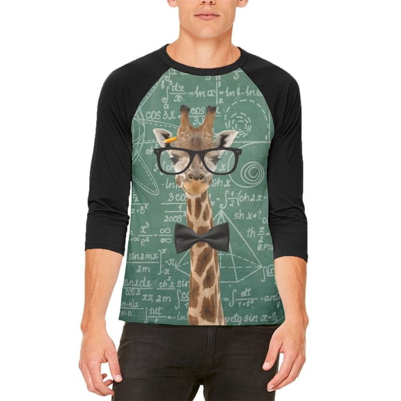 Giraffe Geek Math Formulas Mens Raglan T Shirt White-Black SM