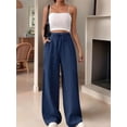 thumbnail image 4 of Women'S High Waist Slim Fit Draped Casual Tie Front Wide Leg Pants Blue XL, 4 of 9