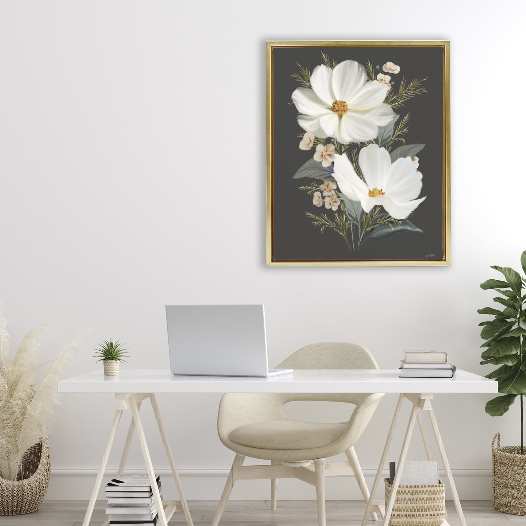 Stupell Industries Old Lace Cosmos Gold Framed Floater Canvas Wall Art, design by House Fenway