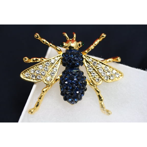 Rhinestone Blue Sapphire Bumble Bee Pin Brooch for Women, Crystal Bee Pin Jewelry