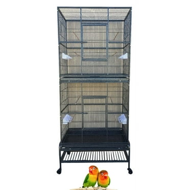 Large Double Stackable Wrought Iron Bird Flight Parrot Breeding Breeder Cage Side Nesting Box Door Double Feeder Cups Easy Clean Pull Out Grate & Tray With Removable Rolling Stand