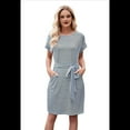 thumbnail image 2 of Vestido Camisero de Verano A Rayas de Corta para Mujer, Informal, con Lazo en la Cintura y Bolsillos, Negro, Talla XL, 2 of 9