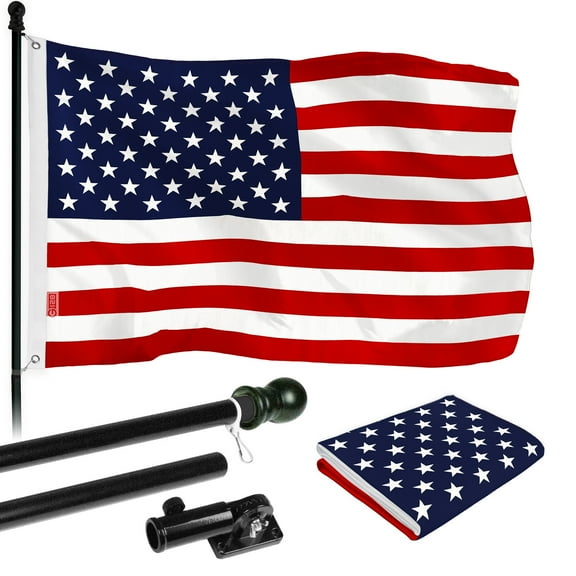 G128 - 6 Feet Tangle Free Spinning Flagpole (Black) American USA Brass Grommets Printed 3x5 ft (Flag Included) Aluminum Flag Pole