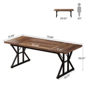 Fnova 70.86 Inch Farmhouse Dining Table, X-Shaped Metal Legs, Large Rectangular Kitchen Table for 6-8 People, Heavy Duty Dining Room Furniture