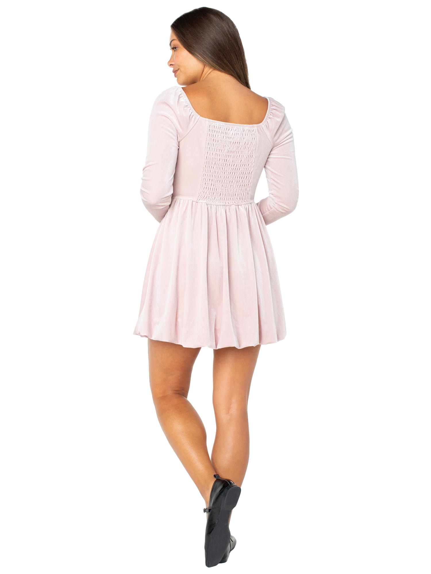 Celebrity Pink Women's Long Sleeve Velvet Bubble Hem Mini Dress, Sizes XS-XXXL