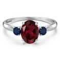 thumbnail image 3 of Gem Stone King 10K White Gold Red Rhodolite Garnet and Blue Sapphire 3-Stone Ring for Women | 1.65 Cttw | Oval 8X6MM | Gemstone January Birthstone | Size 7, 3 of 6