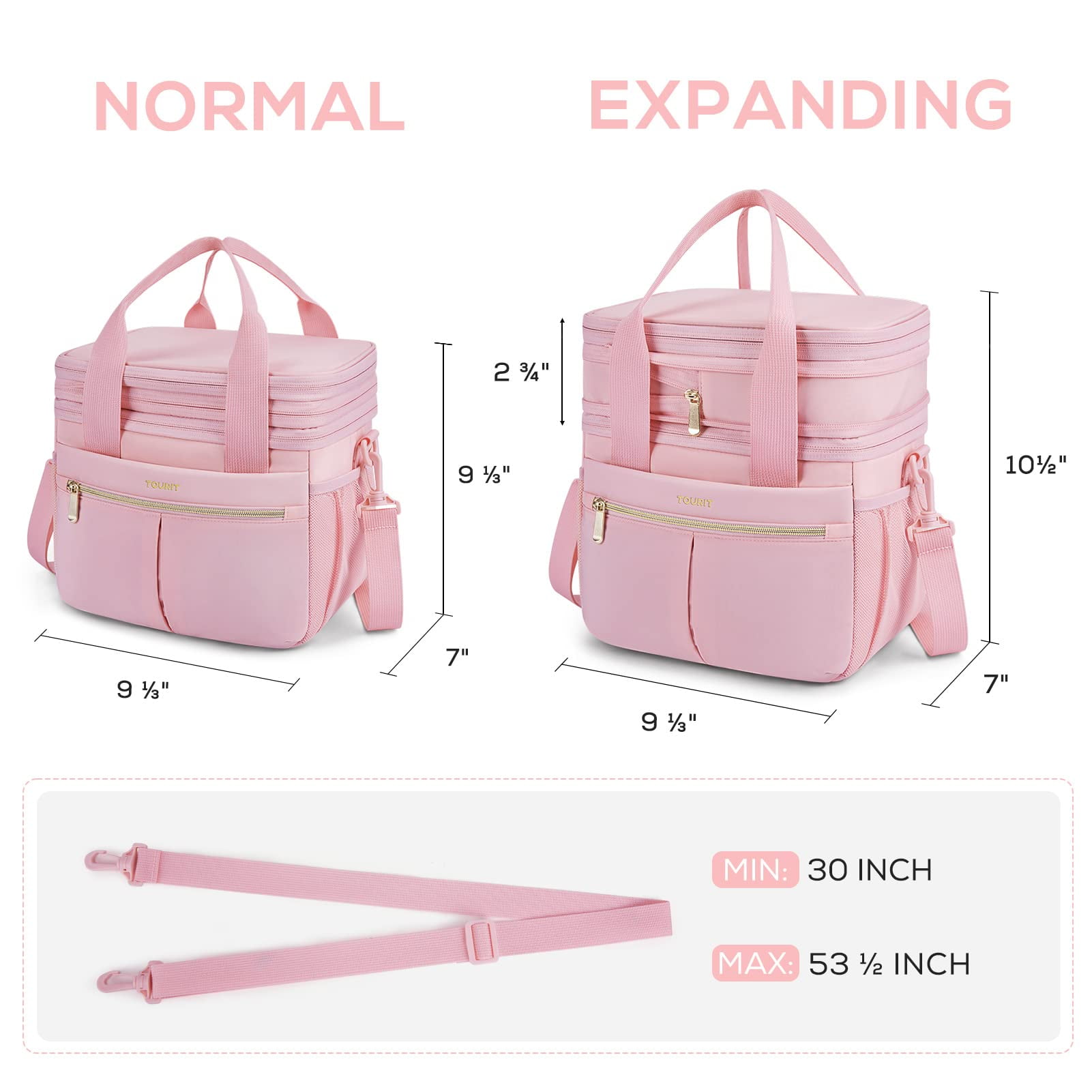 TOURIT 23 Cans Insulated Lunch Bag Expandable Reusable Lunch Box, Tote Cooler Bag with Double Deck & Leakproof Thermal for Women Men, Work School Picnic Beach, Pink