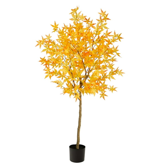 Nearly Natural 5' Artificial Maple Artificial Tree in Black Plastic Pot