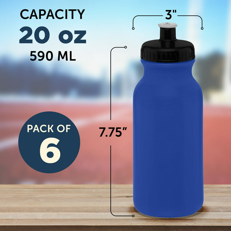 Water Bottle with Push Cap 20 oz. Set of 6, Bulk Pack - Reusable, Leak  Proof, Perfect for Gym, Hiking, Camping, Outdoor Sports - Reflex Blue