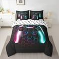 thumbnail image 2 of Manfei Game 7-Piece Twin Bedding Sets,Kids Gamepad Controller Bedding Comforter Set,Red Teal Ombre Geometric Hockeycomb Sheet Sets For Boy,Microfiber Room Decor Reversible, 2 of 8